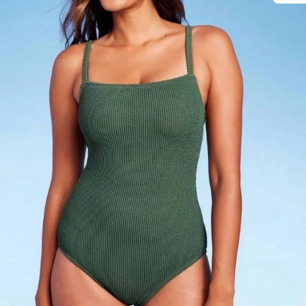 Green Ribbed One-Piece Swimsuit